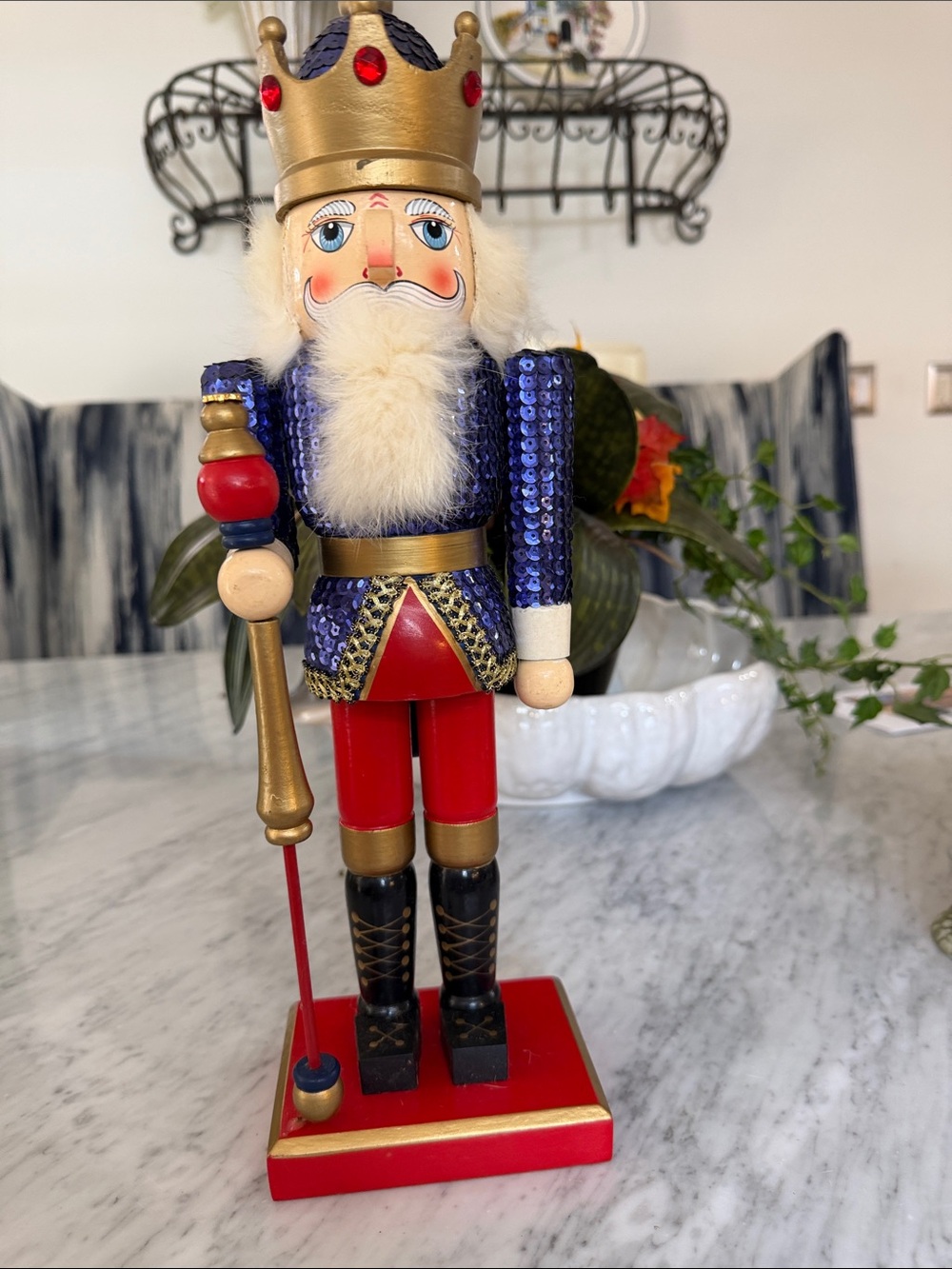 Festive Blue & Red Nutcracker King Holiday Figurine